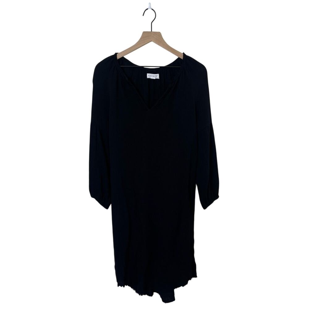 Velvet by Graham & Spencer Cotton Gauze Midi Tunic Dress Black Long Sleeve XS